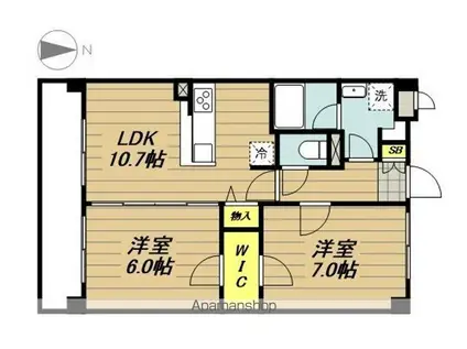 羽生市南4丁目スターテラスⅡ(2LDK/2階)の間取り写真