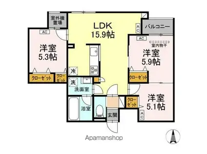 シャトレーツカサ(1K/2階)の間取り写真