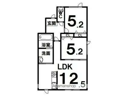 サザンクロススクエア(1LDK/2階)の間取り写真