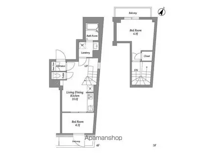 コルソアロッジオMⅠ(2LDK/2階)の間取り写真