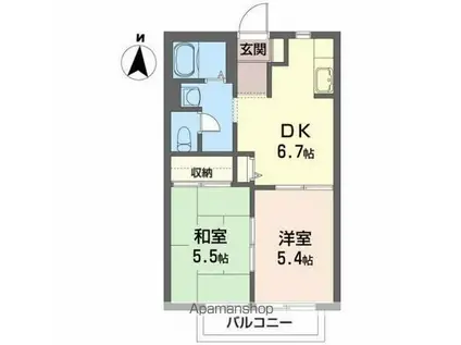 レオパレスグリーンヒル(1K/2階)の間取り写真