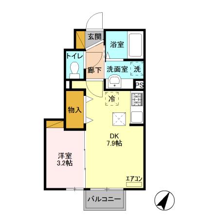 フォーゲルテラス ブラウ 2(1DK/1階)の間取り写真