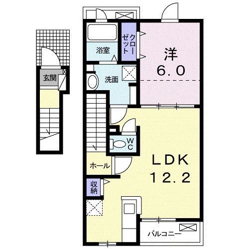 トイロハイツ藤Ⅰ(1LDK/2階)の間取り写真