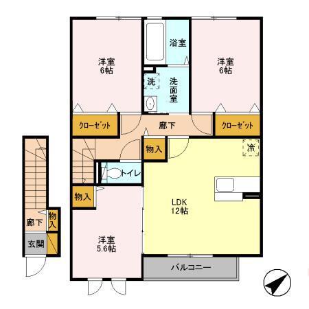 ルミエールA棟(3LDK/2階)の間取り写真
