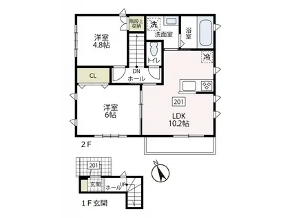 カーサ花会 DOS(2LDK/2階)の間取り写真