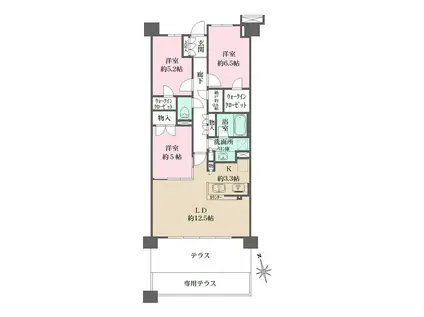 ザ・パークハウスオイコス鎌倉大船(3LDK/1階)の間取り写真