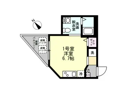 ベイルーム横須賀中央Ⅱ(1K/2階)の間取り写真