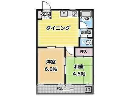 大倉山マンション(2DK/4階)の間取り写真