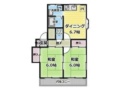 サンハイツ白幡(2DK/2階)の間取り写真
