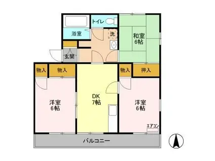 大崎台グリーンタウン6AB(3DK/1階)の間取り写真