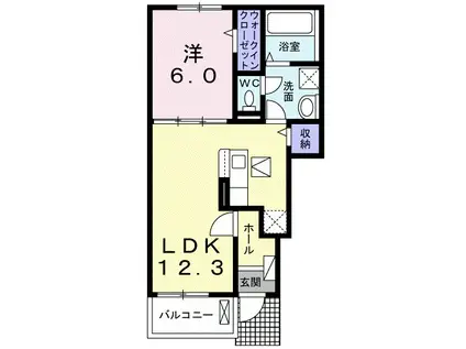 ライラック古並(1LDK/1階)の間取り写真