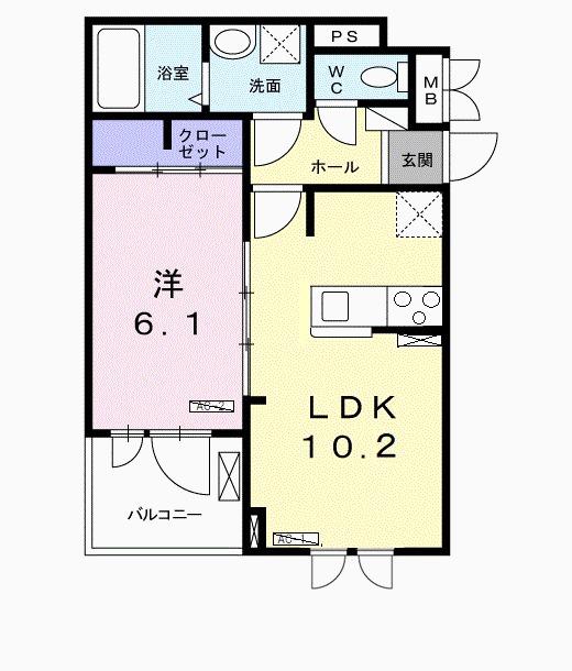 ブランドール久米田Ⅴ(1LDK/2階)の間取り写真