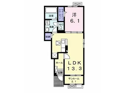 ヴェルビュB(1LDK/1階)の間取り写真
