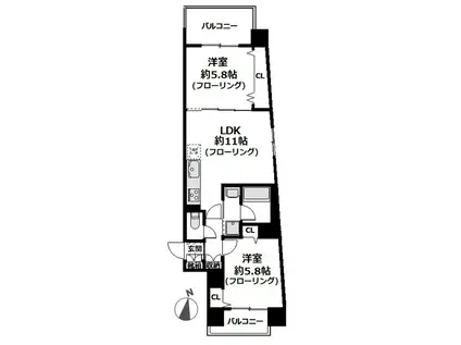 PORTSIDE URBAN RESID(2LDK/4階)の間取り写真