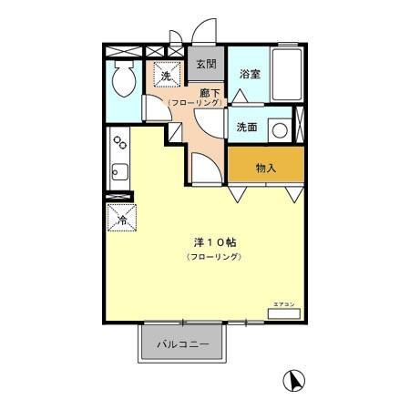 エスポワールⅠ(ワンルーム/2階)の間取り写真