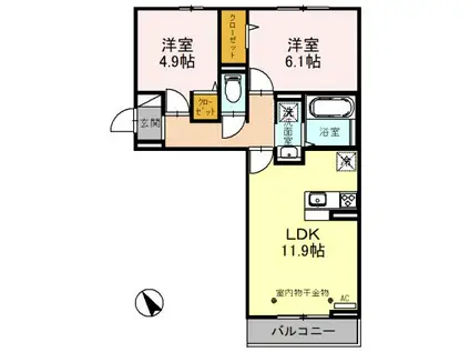D-ROOM蒲生南町II(2LDK/3階)の間取り写真