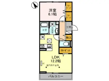 プランドール蒲生南町Ⅰ(1LDK/3階)の間取り写真
