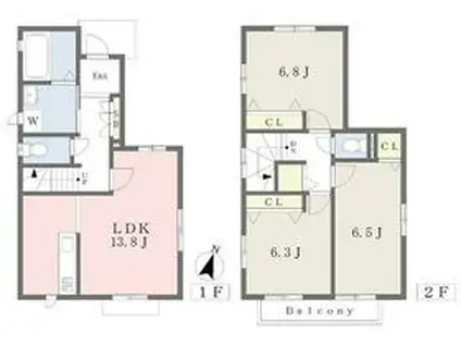 武蔵野線 東浦和駅 徒歩13分 2階建 築24年(3LDK)の間取り写真
