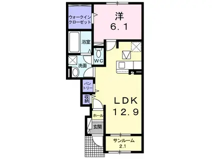 メルヴェーユ Ⅳ(1LDK/1階)の間取り写真