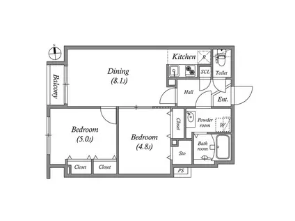 BRANCHE鷺ノ宮Ⅱ(2DK/1階)の間取り写真