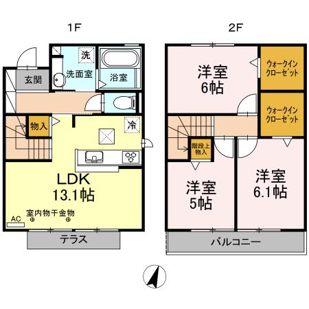 カメリア狐ヶ崎(3LDK/1階)の間取り写真
