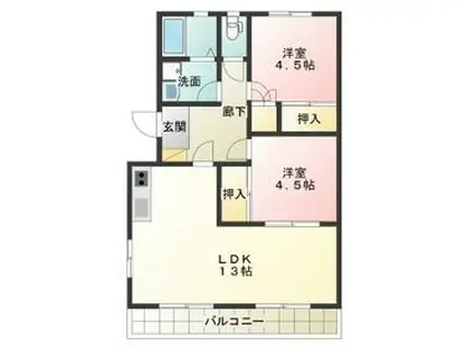 YNSハイツ(2LDK/2階)の間取り写真