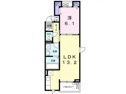 イーストⅣイーストⅣ(1LDK/2階)の間取り写真