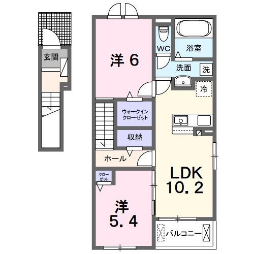 カルム・アゼリア Ⅰ(2LDK/2階)の間取り写真