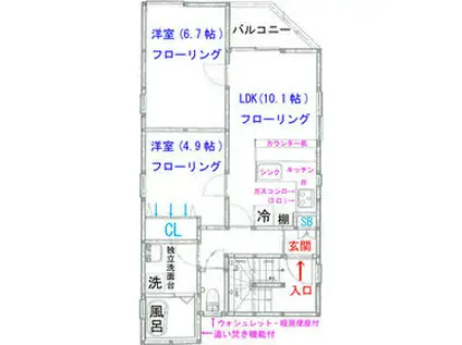 埼京線 浮間舟渡駅 徒歩8分 3階建 築16年(2LDK)の間取り写真