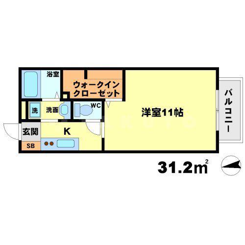 くりの木ハウス(1K/2階)の間取り写真