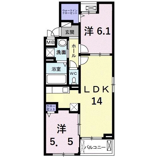 ヴィラ シェリール2(2LDK/3階)の間取り写真