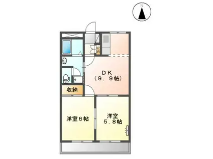エバーシャイン山本(2DK/1階)の間取り写真