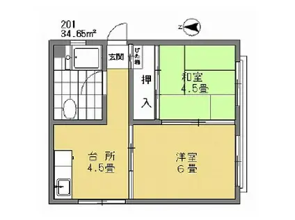 宮川マンション(2K/2階)の間取り写真