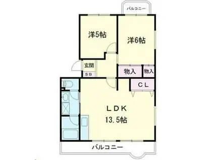 シャトーブラン村田1(2LDK/5階)の間取り写真