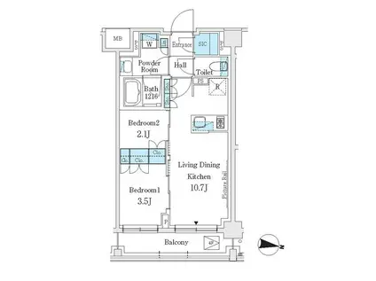 J.GRAN COURT 品川西大井WE(2LDK/5階)の間取り写真