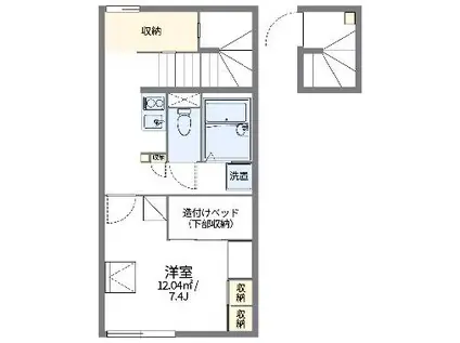 レオパレスプラムヴィラ2(1K/2階)の間取り写真