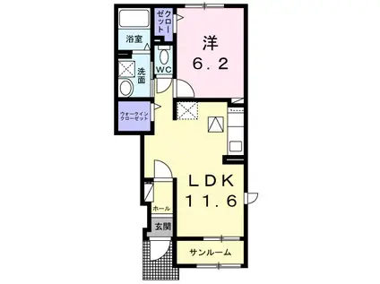 ルラフェンⅠ(1LDK/1階)の間取り写真