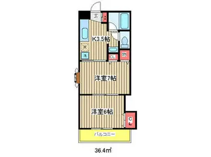 リビオン新茂原(2K/1階)の間取り写真