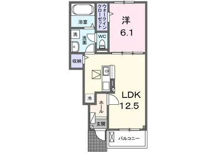 リヴェール・KⅠ(1LDK/1階)の間取り写真