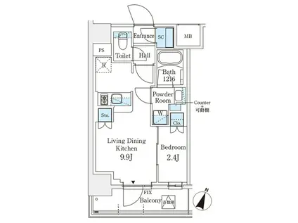 パークアクシス横浜阪東橋(1LDK/5階)の間取り写真