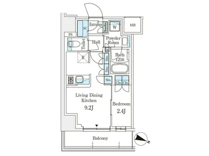 パークアクシス横浜阪東橋(1LDK/9階)の間取り写真