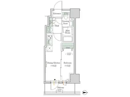ワンルーフレジデンス新御徒町(1DK/7階)の間取り写真