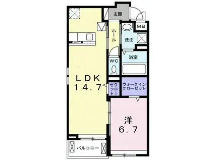 ワレア ハレ(1LDK/1階)の間取り写真