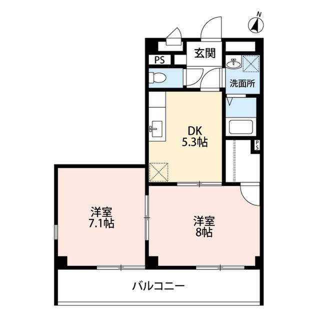 アンプルール・フレア(2DK/2階)の間取り写真