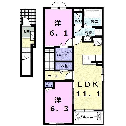 サン・クレールⅡ(2LDK/2階)の間取り写真