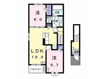 エストカルティエSHIMAⅡ(2LDK/2階)の間取り写真