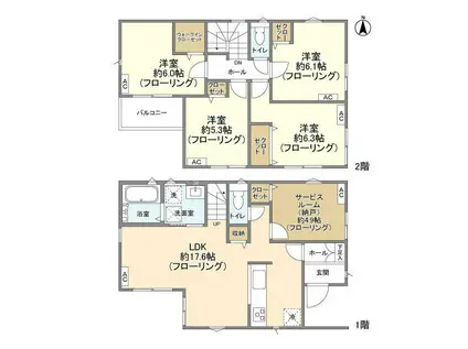 南武線 矢川駅 徒歩17分 2階建 築3年(4SLDK)の間取り写真