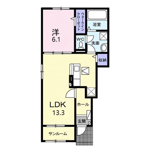 フィオリーレXⅠ(1LDK/1階)の間取り写真