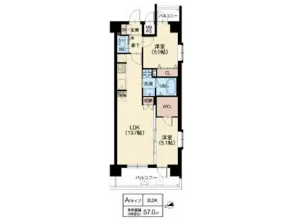 スプランディッド難波ウエストII(2LDK/7階)の間取り写真