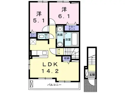 フェリス ヴィラⅠ(2LDK/2階)の間取り写真